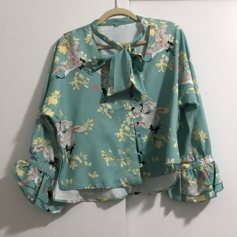Printed Blouse w/ Tie Front